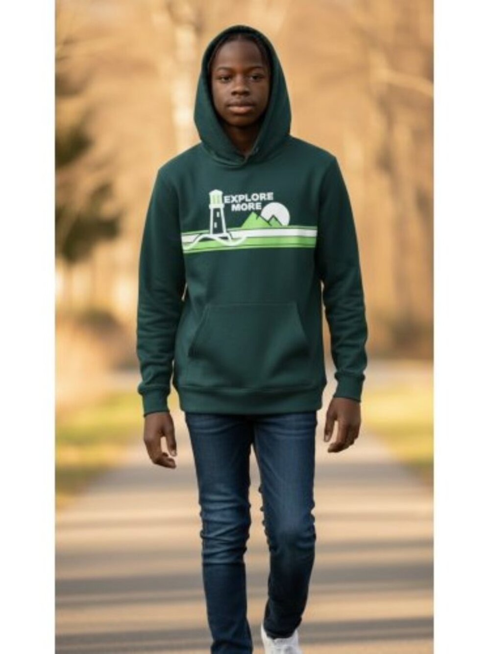 LANDS END Green Fleece Lined Hooded Pullover Boys Size 10-12